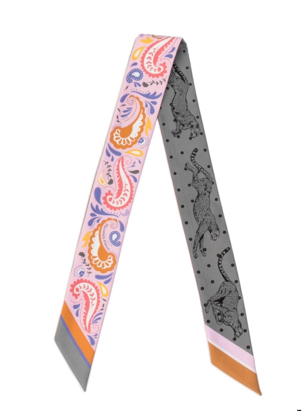 💕 Hermes Guepards Pink Paisley Twilly Slim Silk Scarf